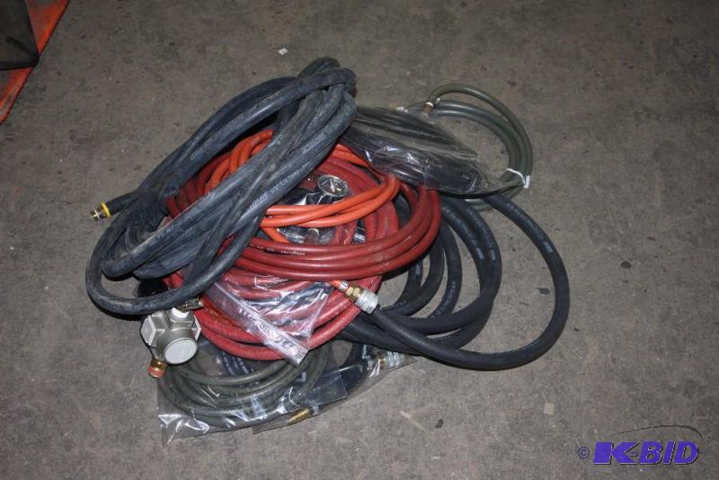lot 103 image: Lot of (14) Miscellaneous Size & Length Air Hose wGauges, Connectors And More.