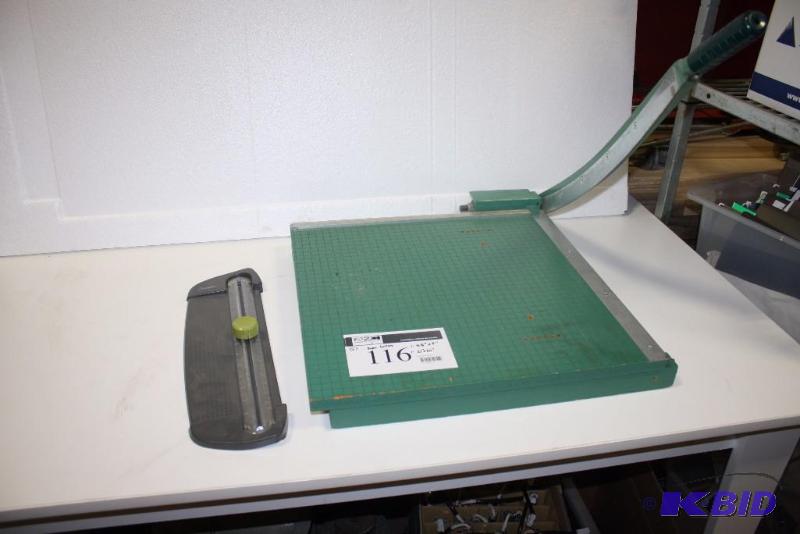 lot 116 image: Lot of (2) Paper Cutters Guillotine & Slider Styles 21 x 20 26.5 x 5.
