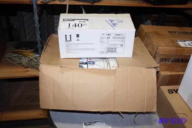 lot 140 image: Box Lot of (2) Miscellaneous Halogen Light Bulbs Includes Brands Sylvania, G.E., And More.