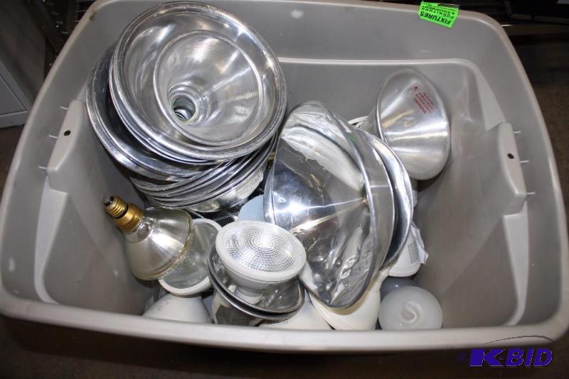 lot 143 image: Box Lot Including Miscellaneous Light Bulbs & Reflectors Does Not Include Container.