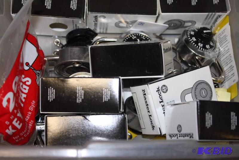 lot 144 image: Lot of (15) Including Pad Locks, app. 14 ct Bag of Key Tags.