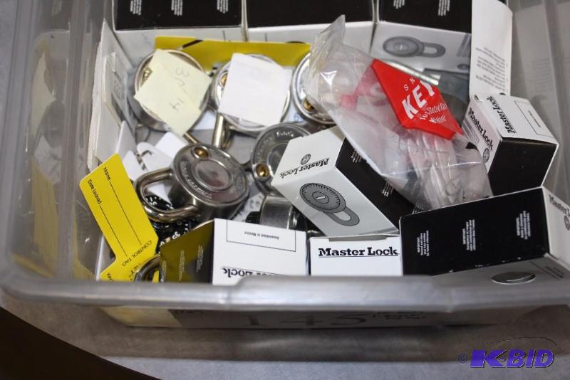lot 145 image: Lot of (18) Including Pad Locks, app. 17 ct Bag of Key Tags.
