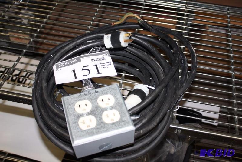 lot 151 image: Lot of (3) Including Power Supply Cord Extension Cord Electrical Box wCord, 4 Outlets.