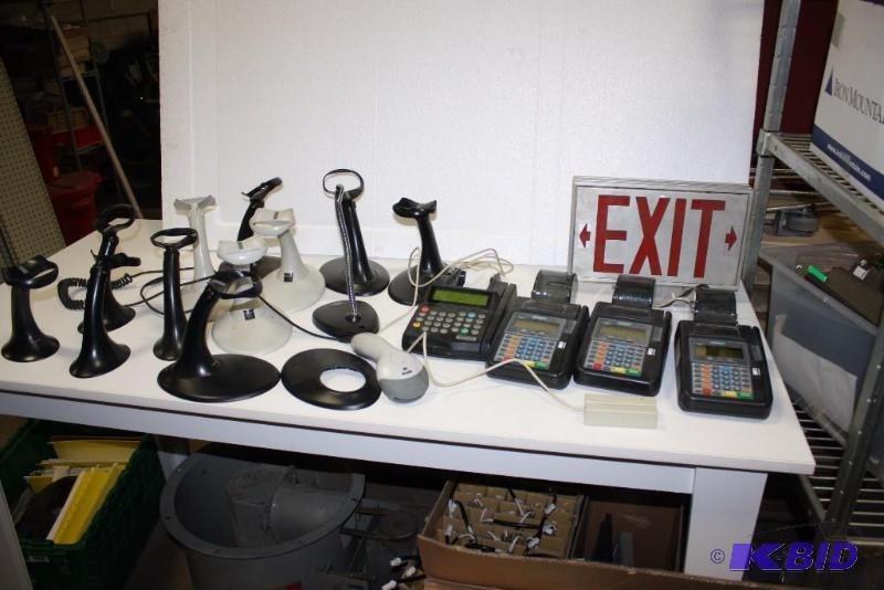 lot 170 image: Lot of 10 Including Lip Nurit Credit Card Machines, app. 4 ct Miscellaneous Scan Wand Stands.