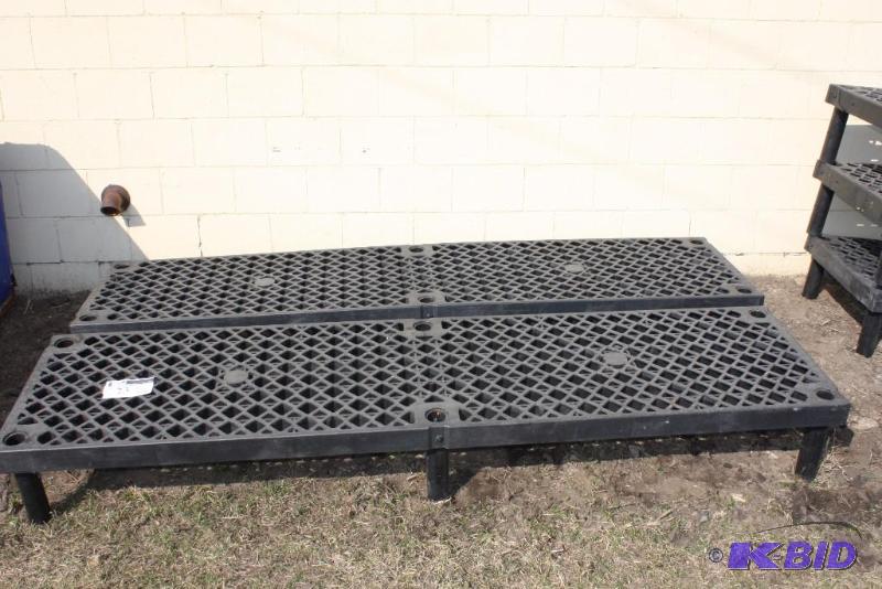 lot 23 image: Lot of (2) Plant Stands Plastic wOpen Grate Bottoms Legs 94 x 24 x 12.