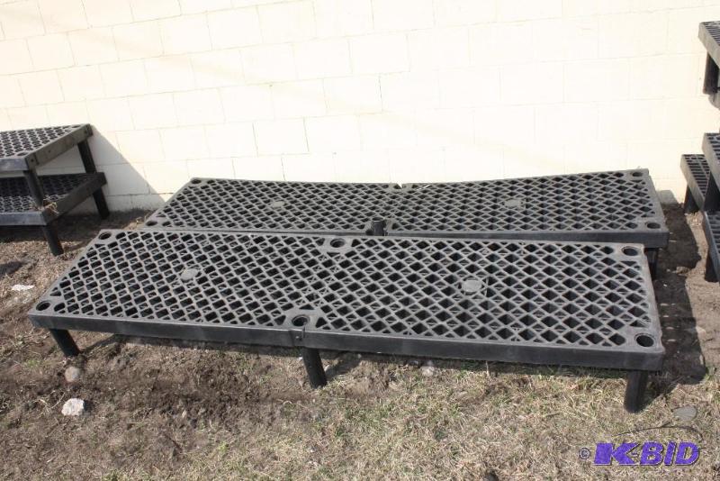 lot 24 image: Lot of (2) Plant Stands Plastic wOpen Grate Bottoms Legs 94 x 24 x 12.