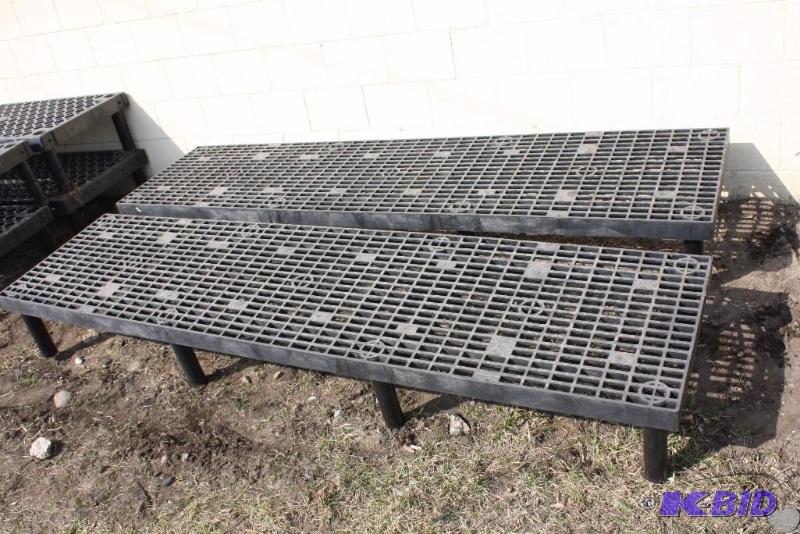 lot 25 image: Lot of (2) Plant Stands Plastic wOpen Grate Bottoms Legs 94 x 24 x 12.