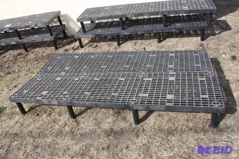 lot 26 image: Lot of (2) Plant Stands Plastic wOpen Grate Bottoms Legs 94 x 24 x 12.