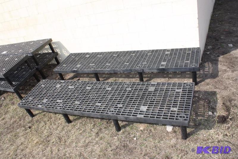 lot 27 image: Lot of (2) Plant Stands Plastic wOpen Grate Bottoms Legs 94 x 24 x 12.