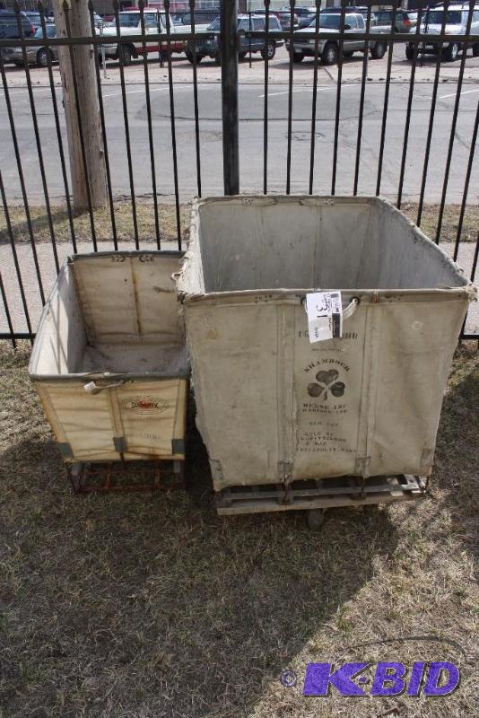 lot 31 image: Lot of (2) Mail Carts Cloth wMetal bases 48 x 32 x 36 36 x 24 x 30.