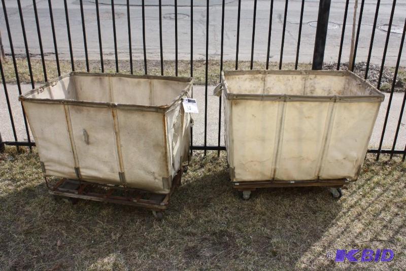 lot 34 image: Lot of (2) Mail Carts Cloth wMetal bases 36 x 24 x 30.
