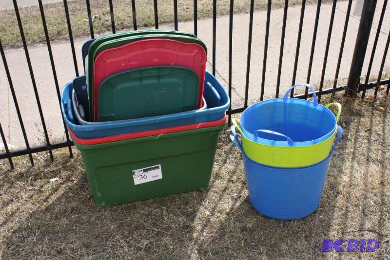 lot 36 image: Lot of (30) Including Plastic Buckets, app. 4 ct Plastic Bins, app. 4 ct Plastic Bin Lids, app.22