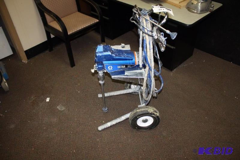 lot 40 image: Graco Ultra 395 Paint Sprayer wRolling Base Includes Hoses.