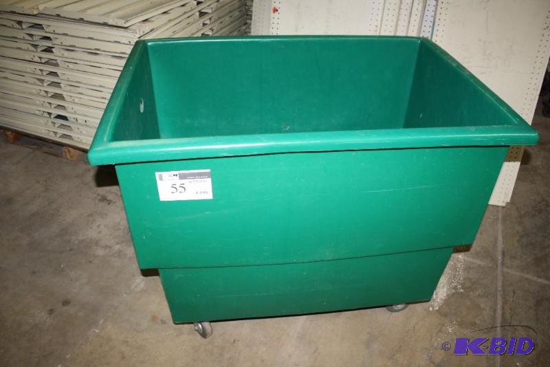 lot 55 image: Produce ContainerPlastic Tote wReinforced Base & Wheels Green 46 x 32 x 36.