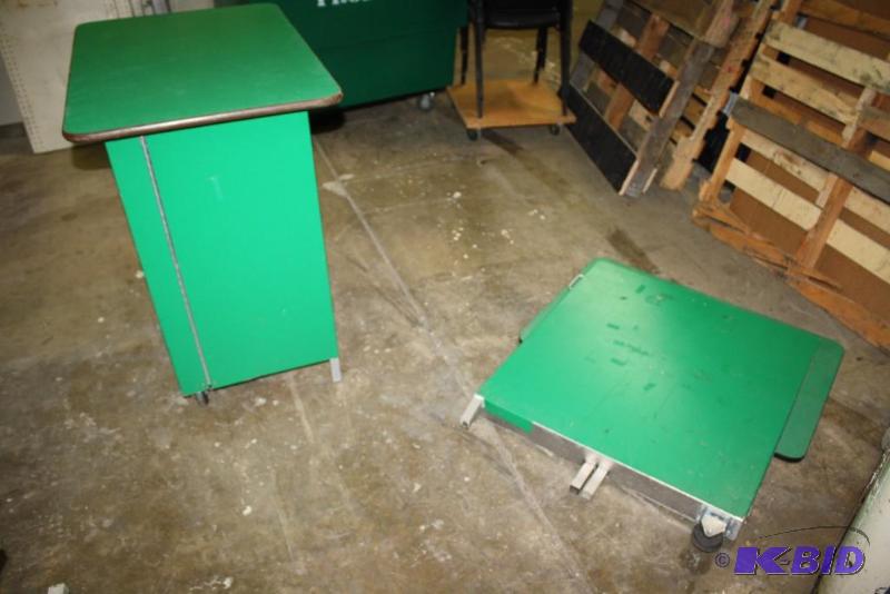 lot 58 image: Lot of (2) Collapsible Tables For Display Purposes Green Shelves wTop 36 x 24 x 36.