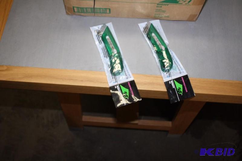 lot 60 image: Box Lot of (2) Boxes of Box Cutters Green Handle wSafety Metal End Green.