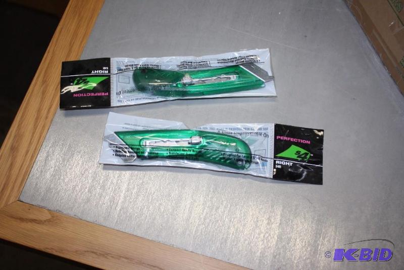 lot 61 image: Box Lot of (2) Boxes of Box Cutters Green Handle wSafety Metal End Green.