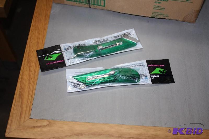 lot 62 image: Box Lot of (2) Boxes of Box Cutters Green Handle wSafety Metal End Green.