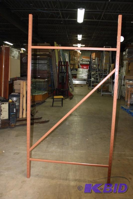 lot 77 image: Pallet Racking Includes (14) Metal Uprights 50 x 96 and (26) Cross Beams 3.5 x 98