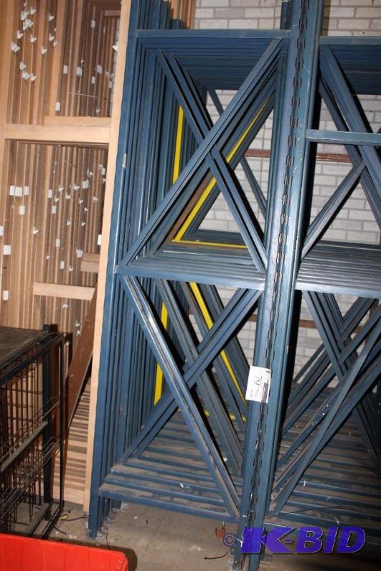 lot 79 image: Pallet Racking Includes Metal Uprights 28 x 96, app. 19 ct Cross Beams 4 x 96, app. 36 ct.