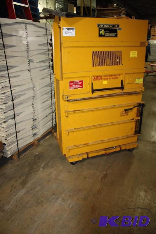 lot 80 image: Cardboard Baler Ver-Tech Inc M-42 Broken, Requires Repair Model No. M42BC May Require Tools To