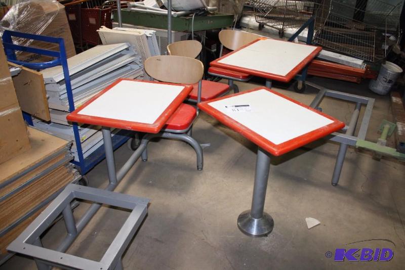 lot 81 image: Lot of (3) Restaurant Seats & Tables Including Table Bench Seat Table Table Seat.