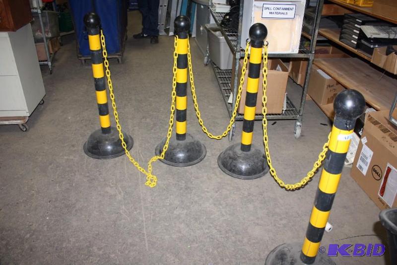 lot 90 image: Lot of (4) Safety Cones wChain Link Connectors YellowBlack 16 x 41.