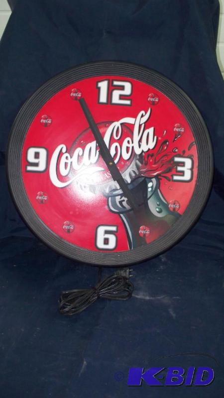 lot 9 image: 18 inch coca-cola lighted clock works good ha...