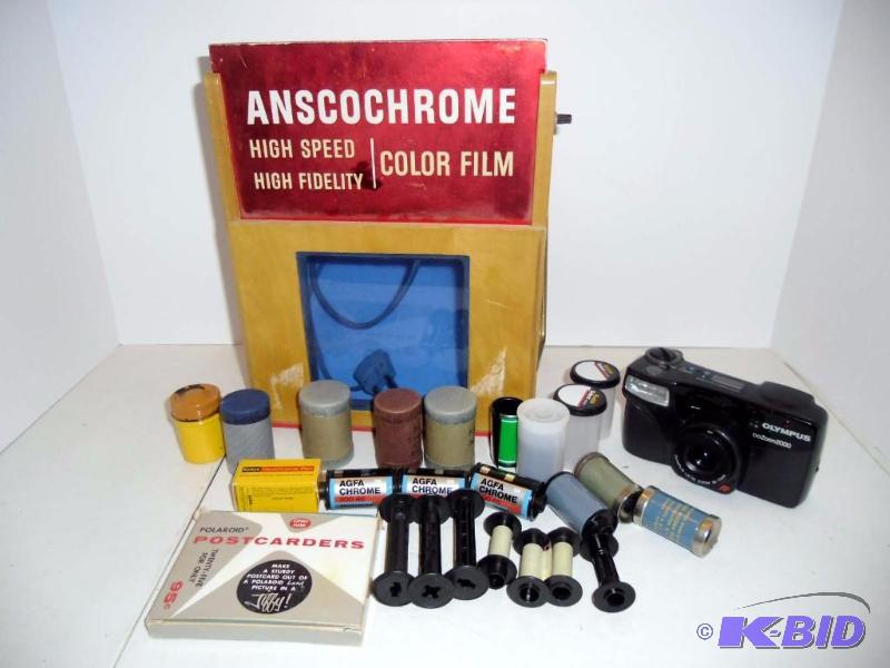lot 12 image: Vintage Photography   Anscochrome Color Film Counter Top  Display & Rolls 1946 Undeveloped Film