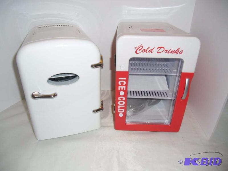lot 16 image: Funky  2 Mini White Fridge Cooler and Cola Machine CoolerWarmer New Never Used