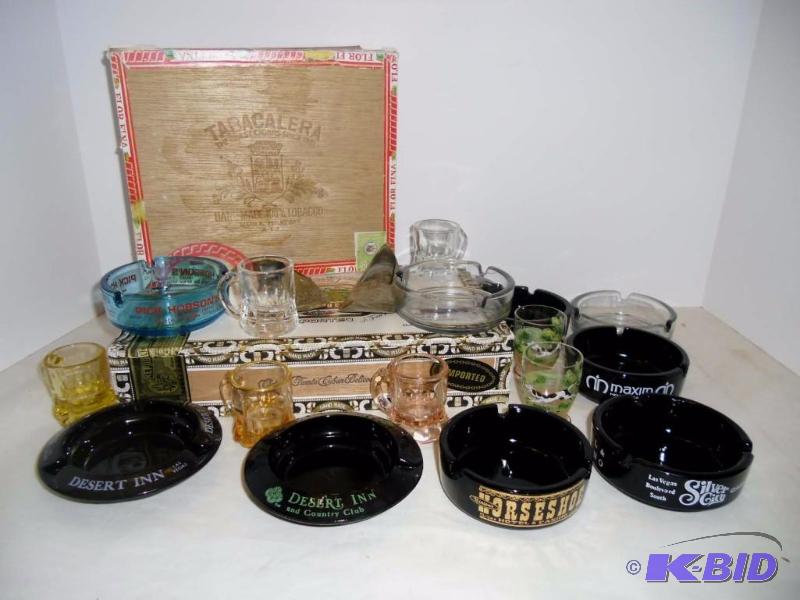 lot 5 image: Over 21  Casino Ashtrays,  Shot Glasses and  Cigar Boxes