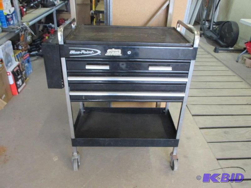lot 104 image: Snap-On Bluepoint shop cart with prybar case,...
