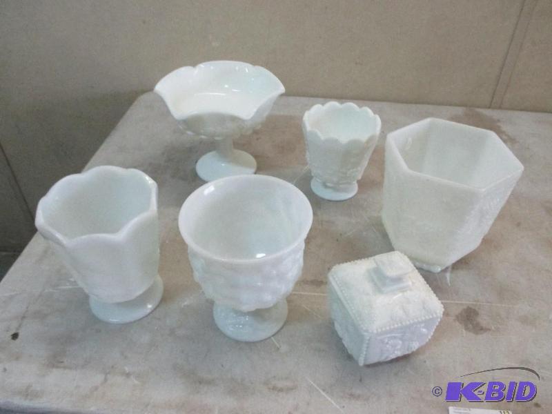 lot 112 image: Milk Glass containers...