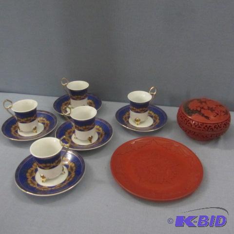 lot 133 image: Cobalt Demitasse & Redware
