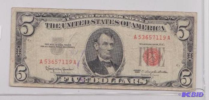 1963 Red Seal $5.00 Bill