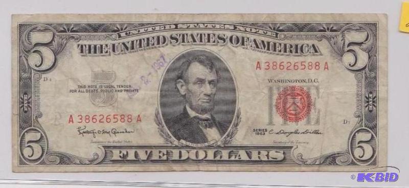 1963 Red Seal $5.00 Bill