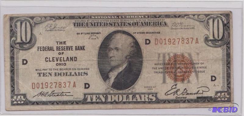 Rare 1928 $10 Cleveland National Currency