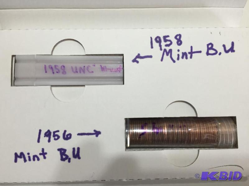 Wheat Pennies, 2 rolls, Mint and brilliant un...
