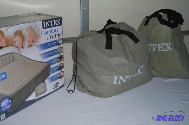 lot 16 image: Intex Queen Comfort Frame Bed, built in headb...