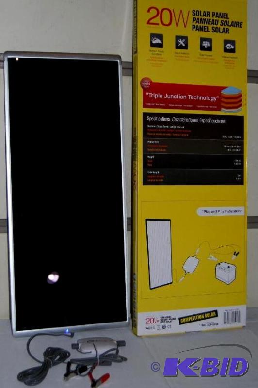 lot 5 image: 20W Solar Panel, weatherproof, blue LED indic...