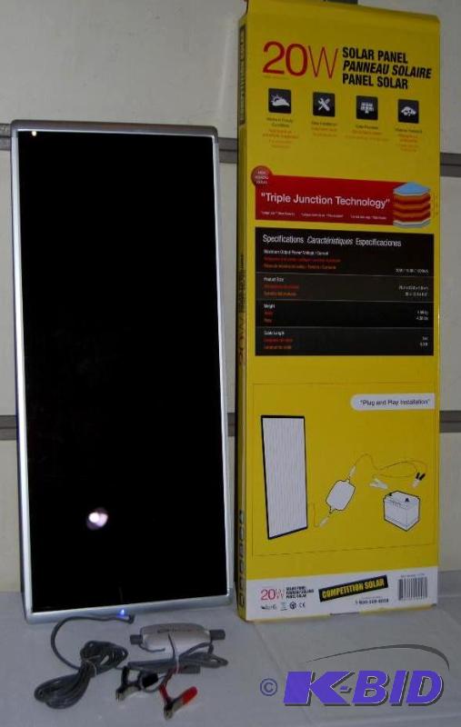lot 64 image: 20W Solar Panel, weatherproof, blue LED indic...