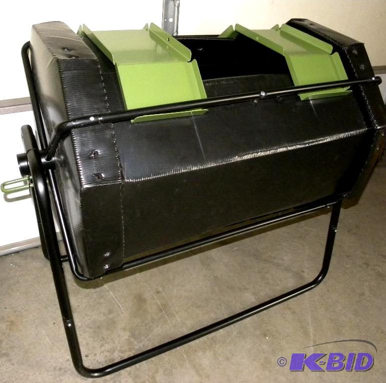 lot 9 image: Compost Tumbler, heavy duty steel frame, blac...
