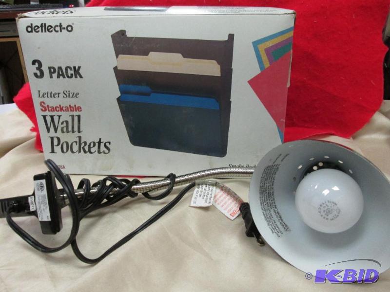 clip on desk light, office wall pockets...