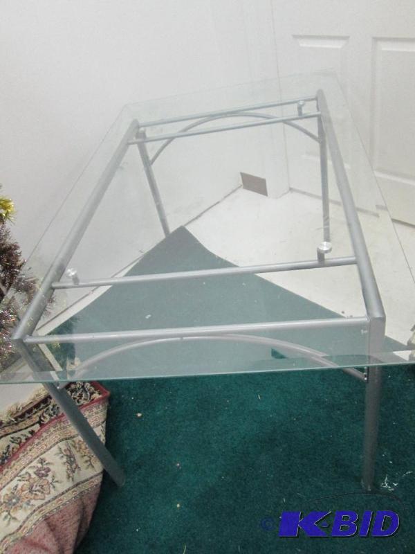 Glass top table, standard height, rectangls...