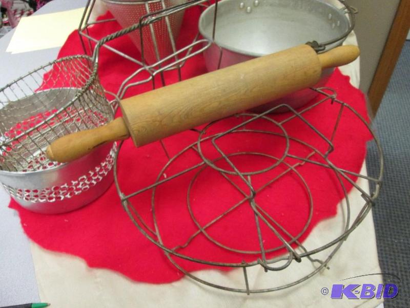 various canning tools and bowls...
