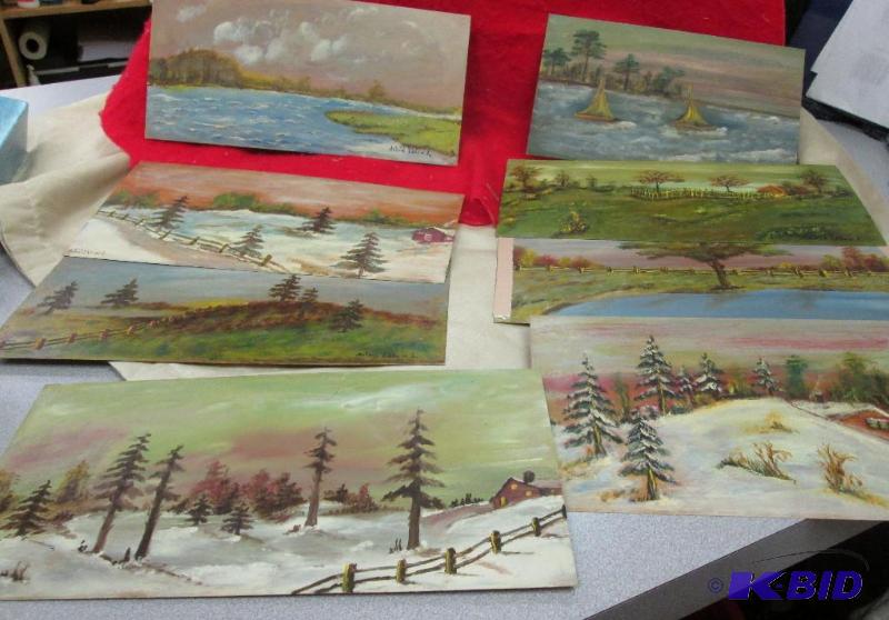 hand painted pictures, various scenes. Used...