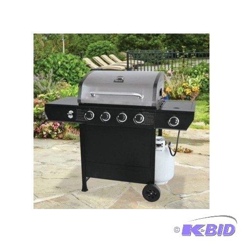 lot 1 image: Backyard Portable Barbecue with 4-Burner Propane Gas Grill in Black and Cast Iron Cooking Grids (RED)