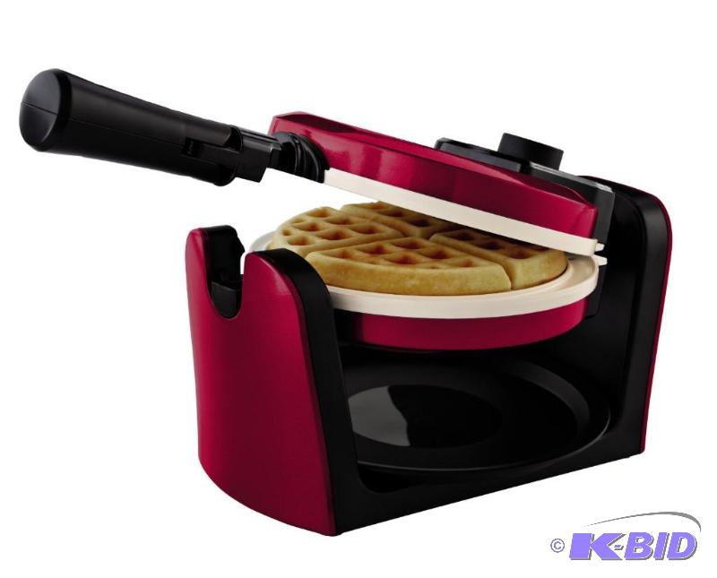 lot 14 image: Oster CKSTWFBF10WR-ECO DuraCeramic Flip Waffle Maker, Red