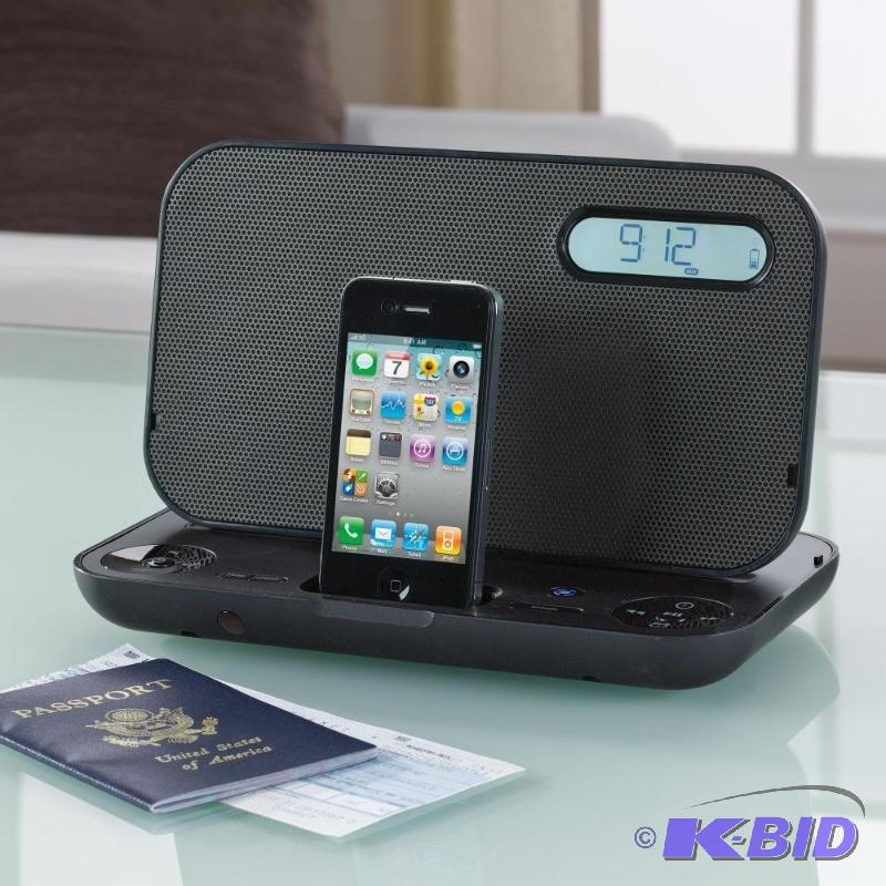 lot 7 image: IHOME iP49BZC Portable Stereo Rechargeable Alarm Clock FM Radio for iPhoneiPod (Black)
