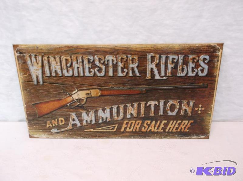 lot 105 image: Winchester rifle and ammunition sign measurin...